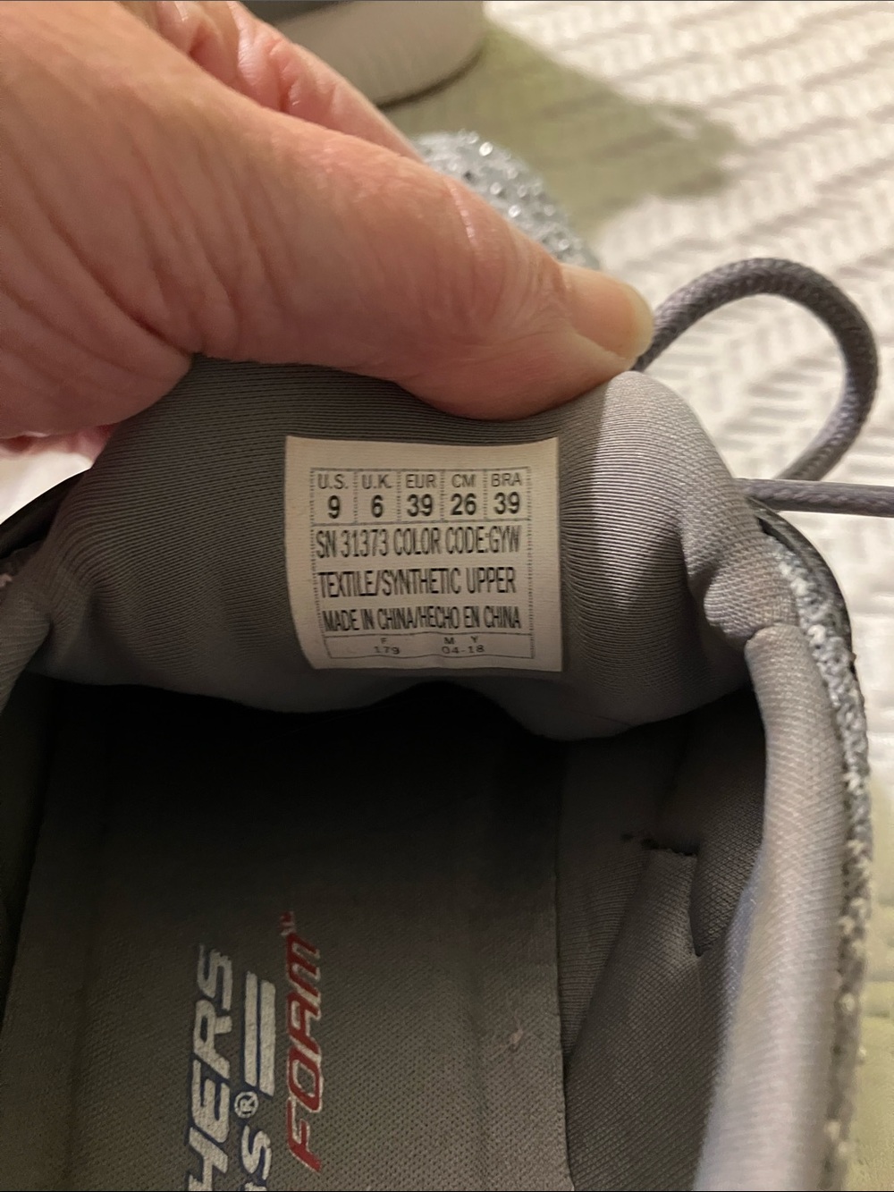Skechers Gray Knit Lace-Up Athletic Sneakers “Bobs” with sparkle - Picture 2 of 5